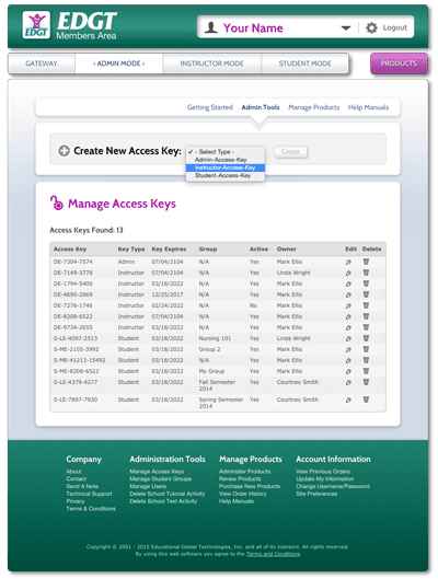 Manage Access Keys screenshot