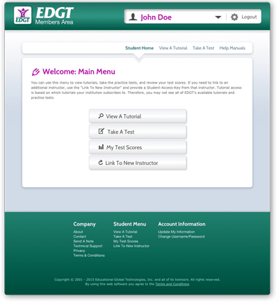 Student main menu screenshot